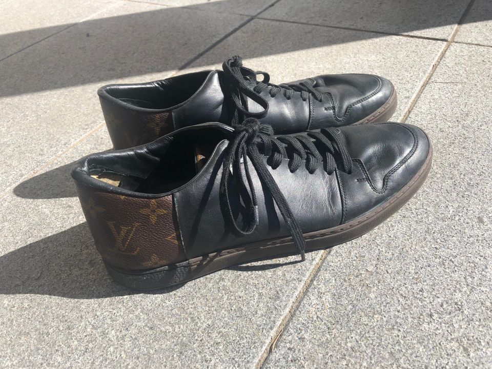 Louis Vuitton Black Leather and Monogram Canvas Line Up Sneakers Size 40