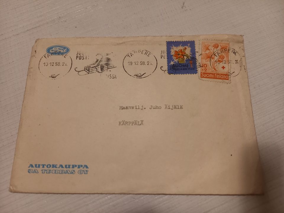 Vanha kirjekuori, postimerkit ja leimat