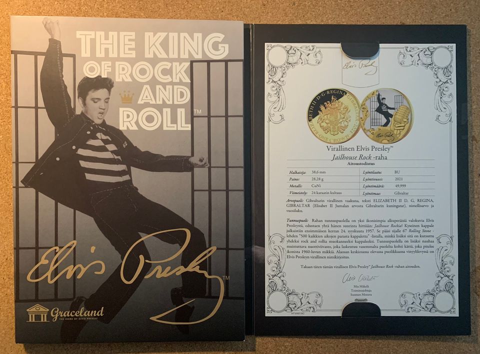 Elvis Presley - Jailhouse Rock, 2 kpl CuNi-rahaa ja keräilykansio