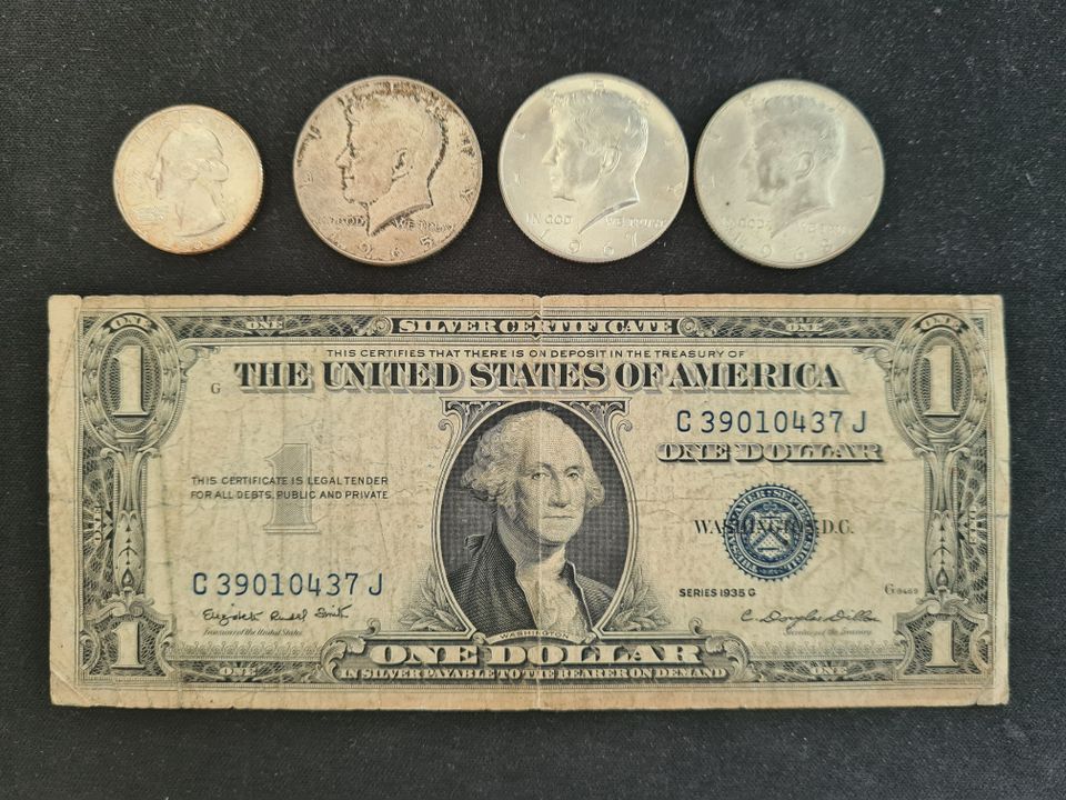 USA quarter & half dollar kolikko hopea sertifikaatti