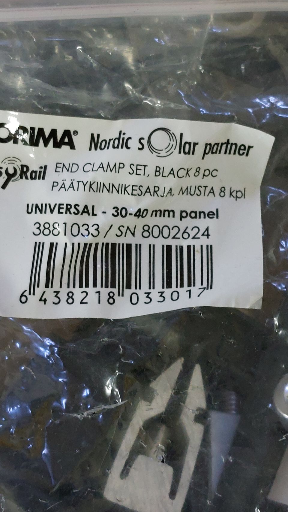 Orima aurinkopaneelien päätykiinnike, mustat, 30-40 mm paneeleille