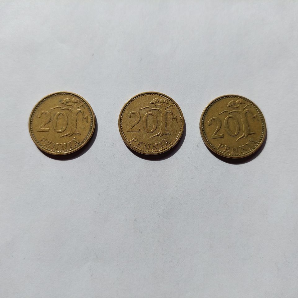 Suomi 20 penniä 1973 kolikot 3 kpl