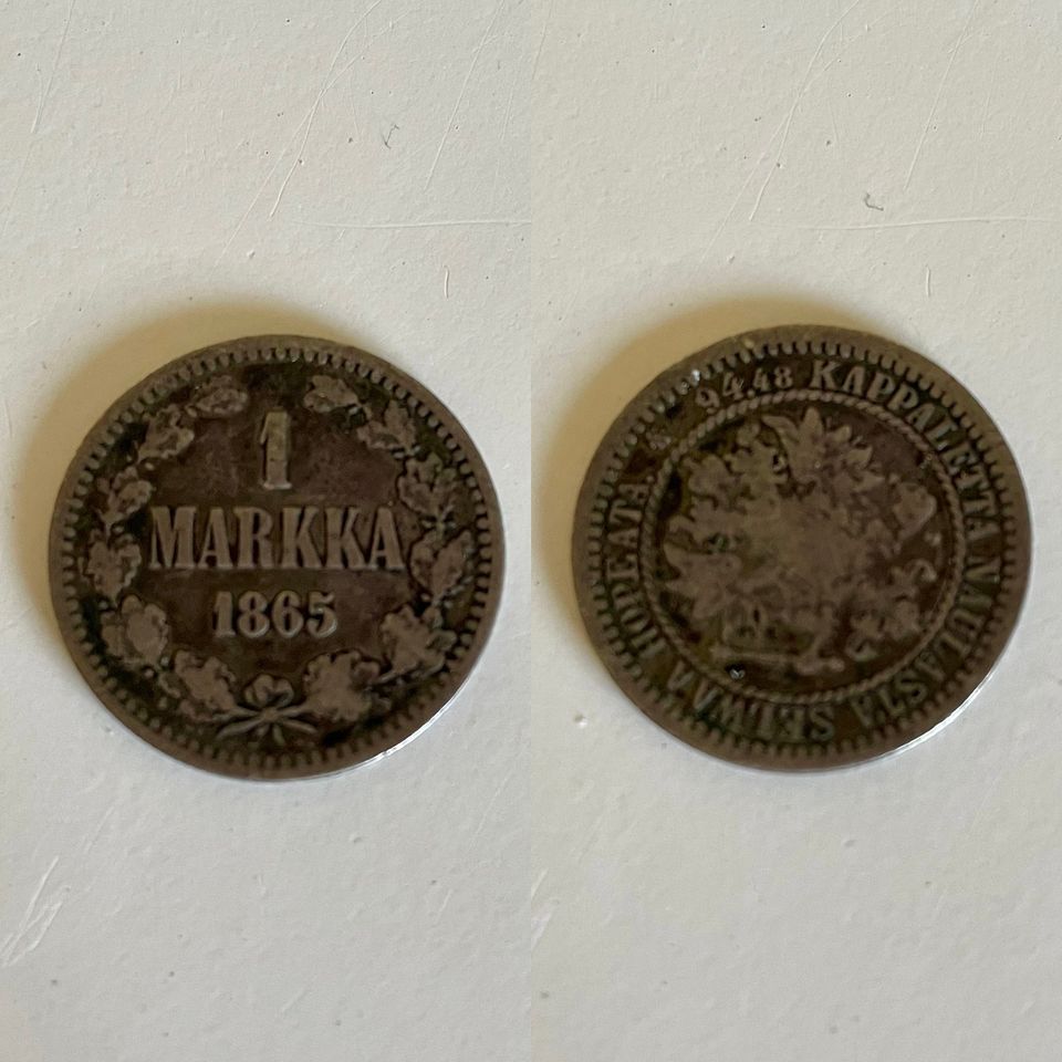 Hopeakolikko 1 markka v.1865