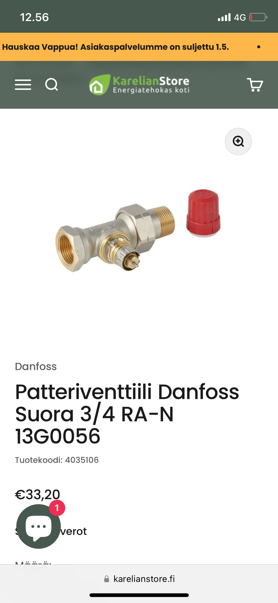 Patteriventtiili