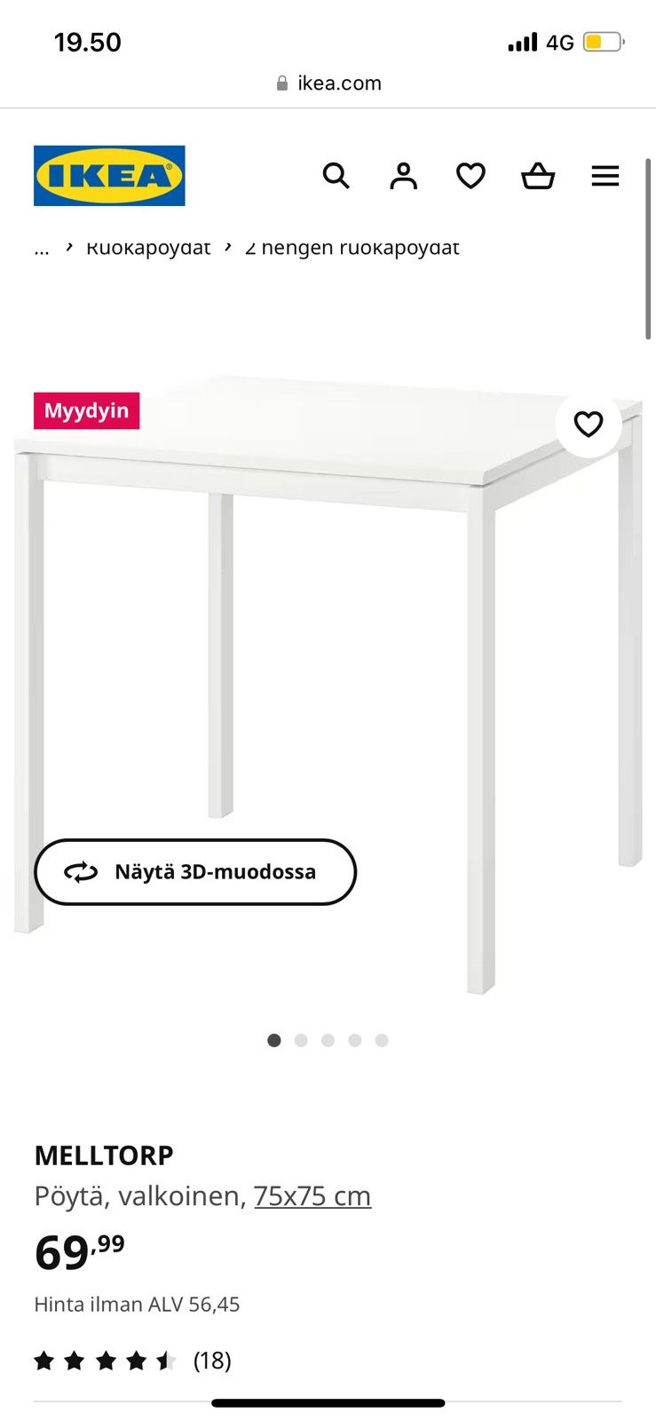 Ikea Melltrop valkoinen ruokapöytä