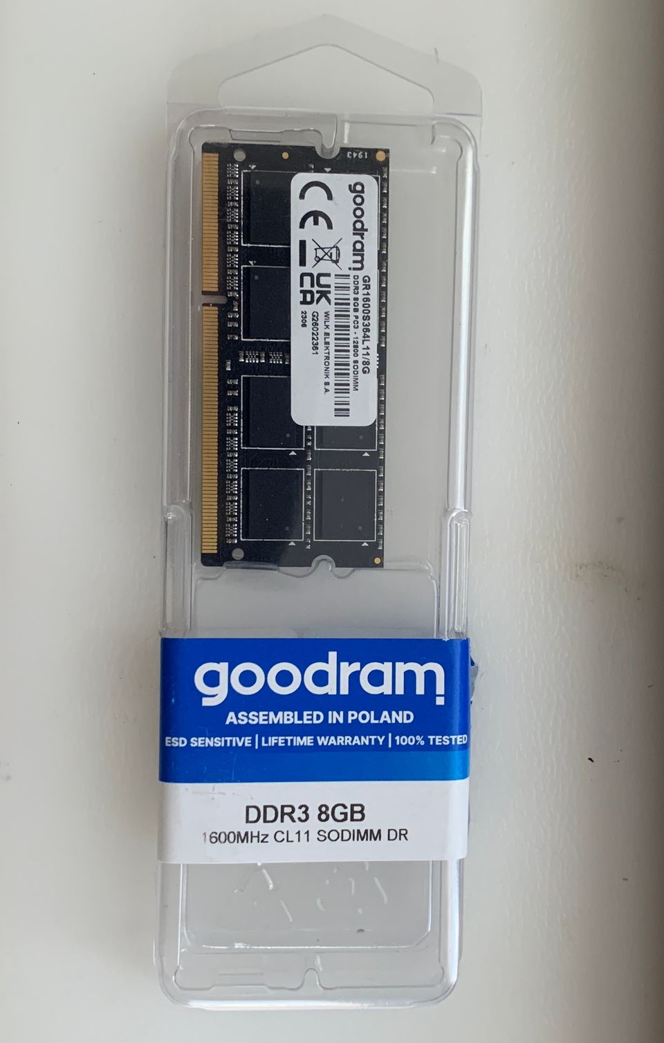 Muistikampa DDR3 8GB PC3 - 12800 1600MHz CL1 SODIMM DR 1,5v