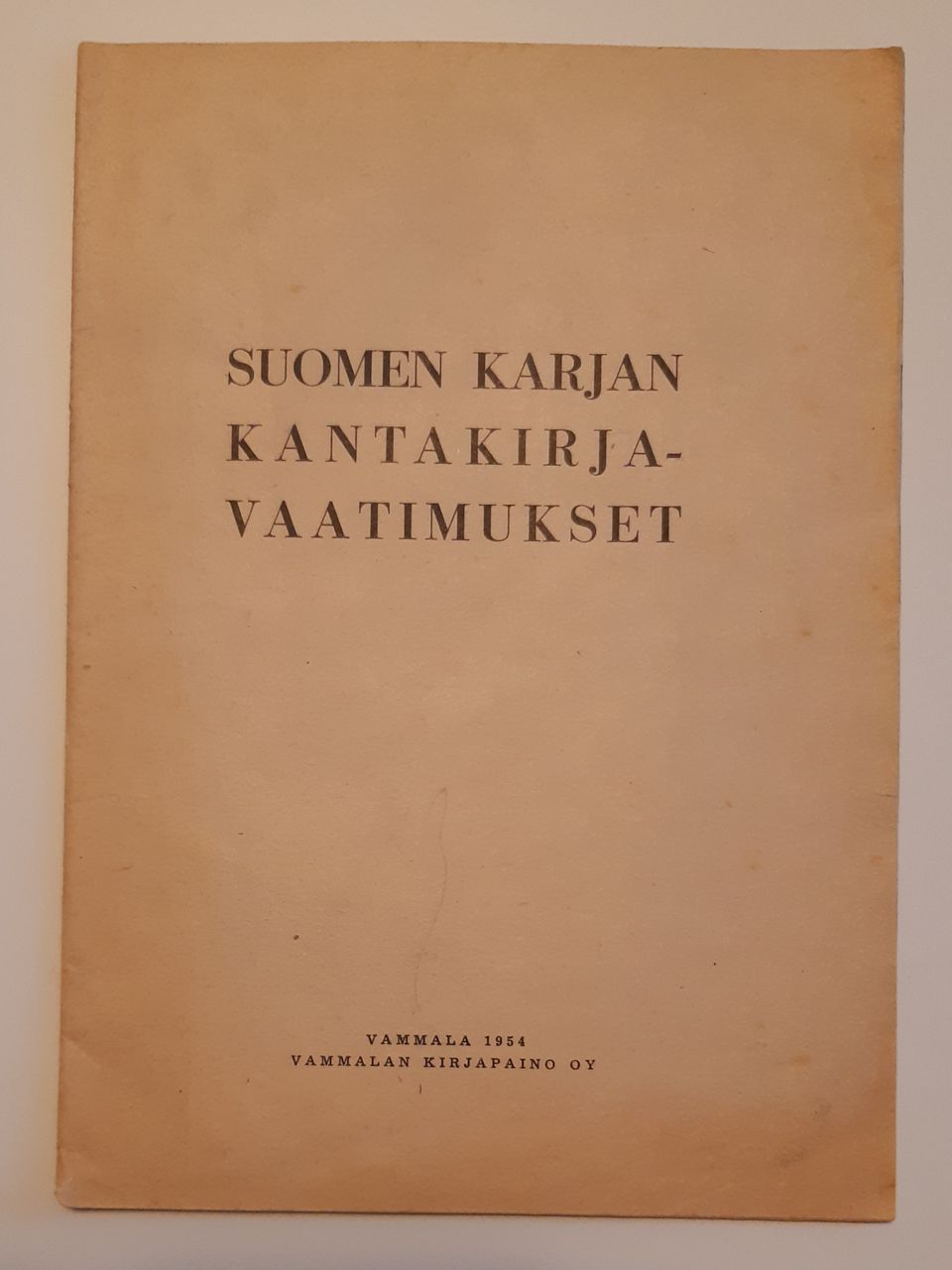 Vanha Suomen karjan kantakirjavaatimukset, v.1954