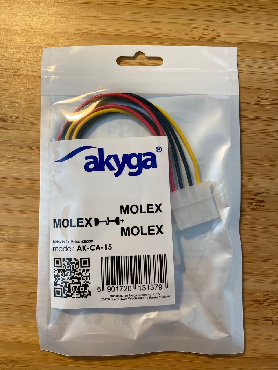 AKYGA AK-CA-15 Molex Male to 2x Molex Female Adapter Cable 15 cm