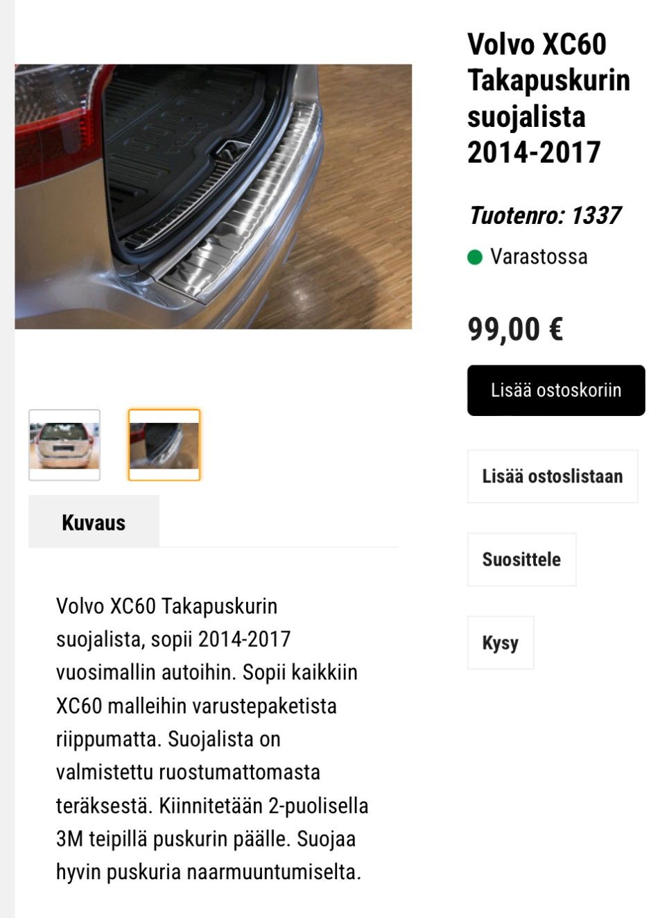 Volvo xc60 rst takapuskurin naarmusuoja.