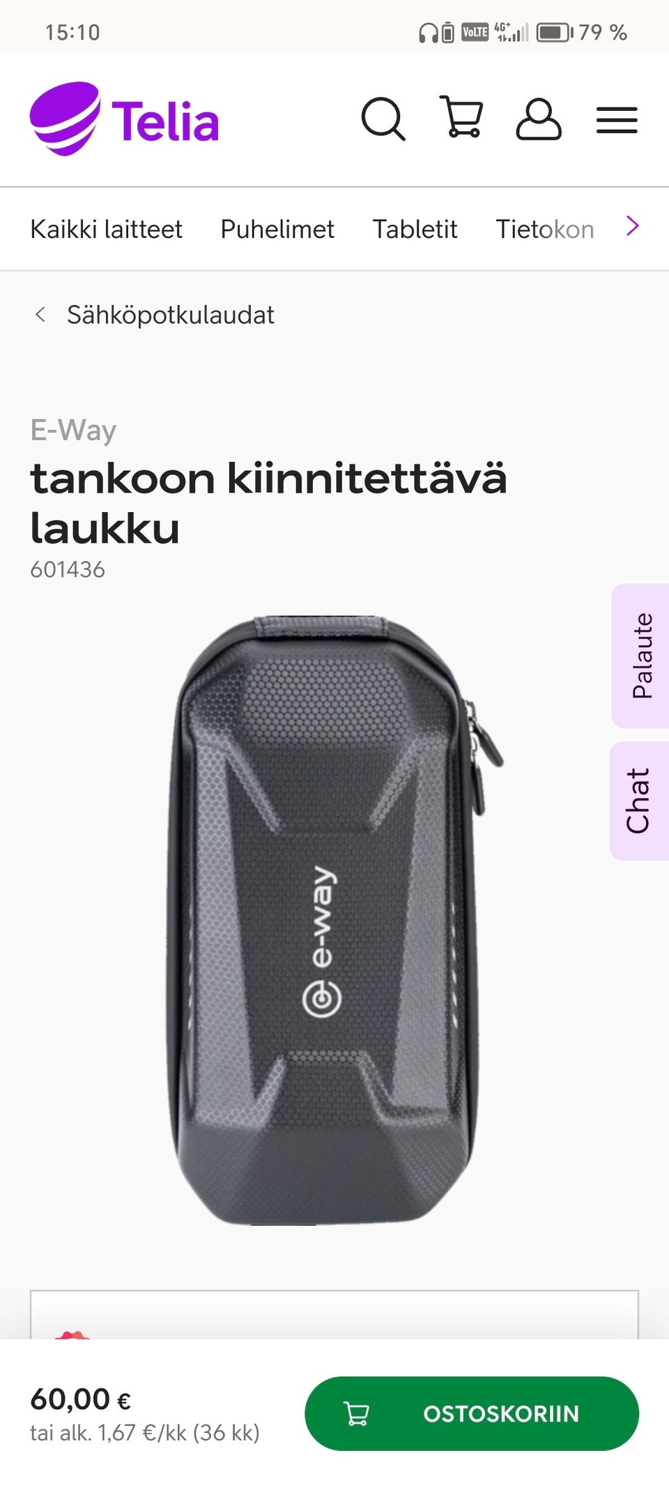 Tankoon kiinnitettävä laukku