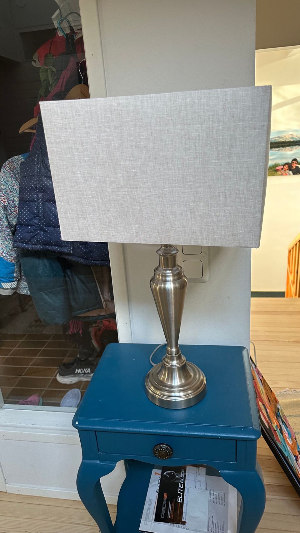 table lamp, white shade