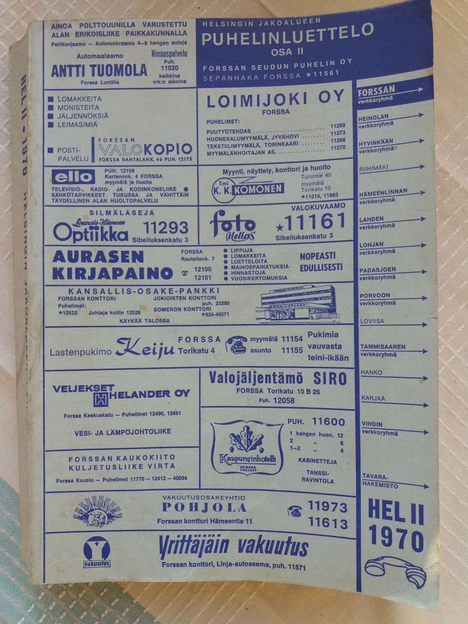Vanha puhelinluettelo 1970