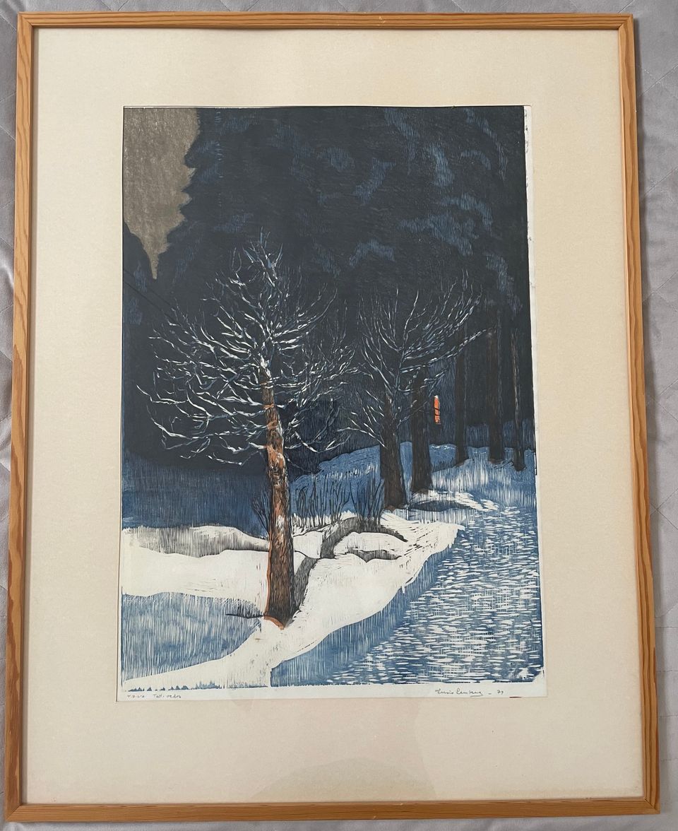 Sininen talvinen maisema, Ensio Lamberg, sign.-79