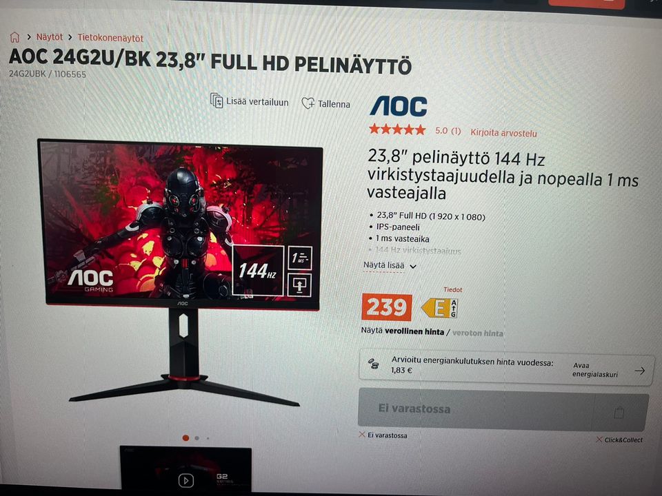 Pelinyttö 144Hz 1ms 23.8”