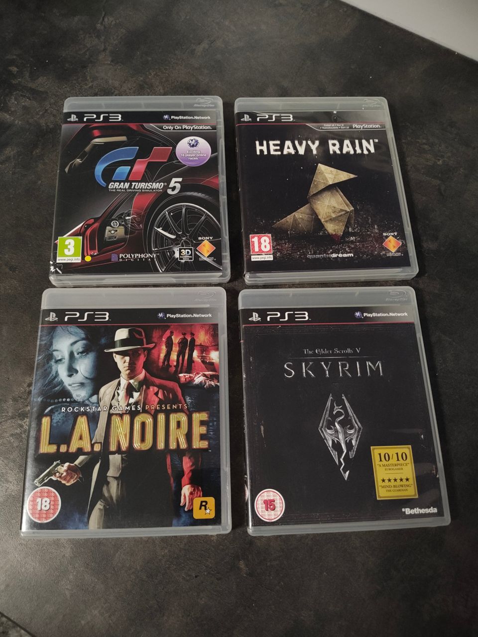 PS3-pelejä 4kpl (Heavy Rain, L.A. Noire, Skyrim, GT5)