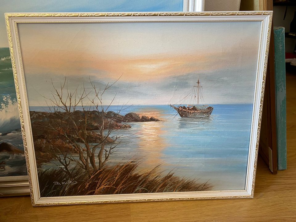 öljymaalaus veneestä / oil painting of a boat