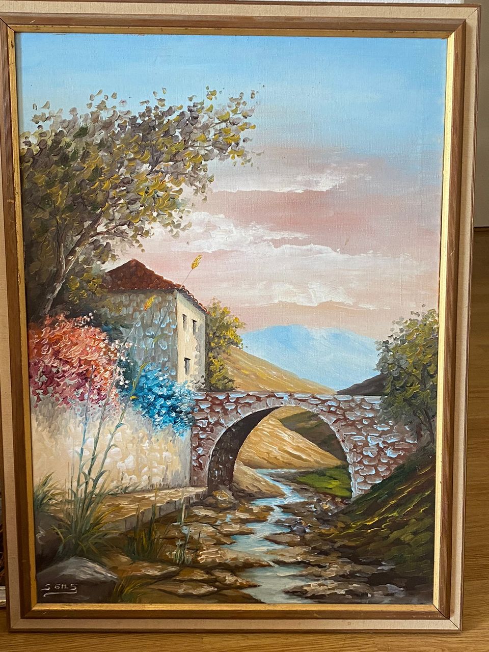öljymaalauksia talosta ja sillasta / oil painting of a house and a bridge