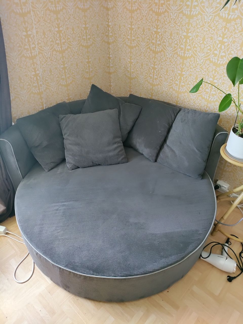 Pyöreä vakosamettinen sohva