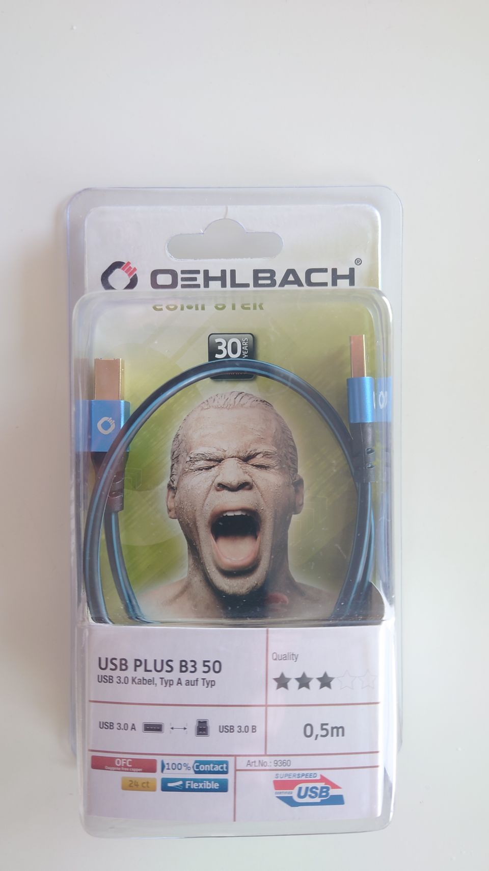 OEHLBACH 2.0 USB Plus B3 kaapeli. 0,5m.