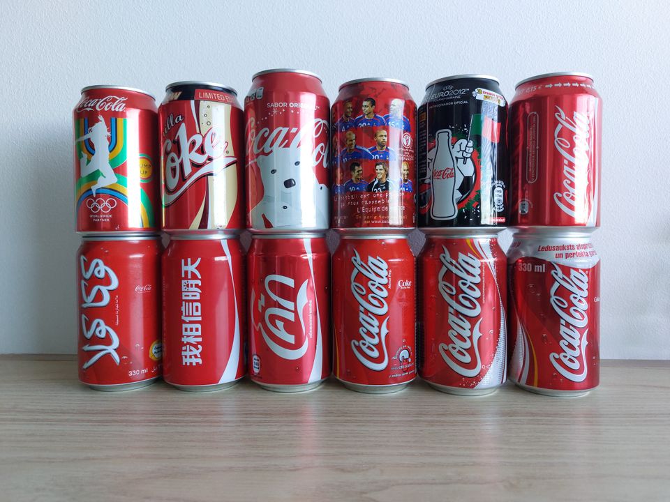 (Myös vaihto) 12 kpl Coca-Cola-tölkkejä eri maista, eksoottisia ja harvinaisia