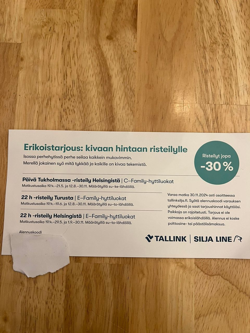 -30% etukoodi Tallink Silja