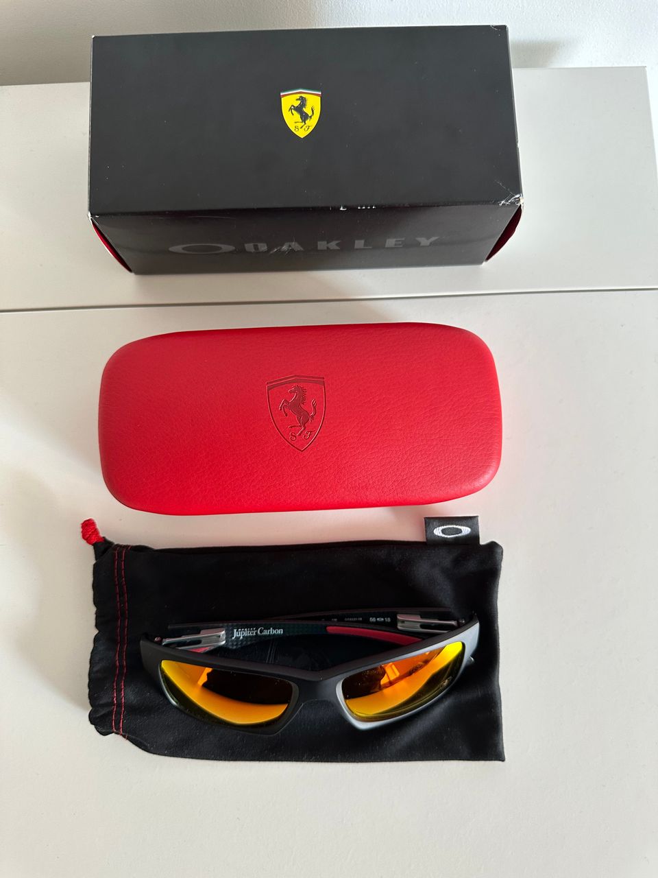 Oakley Jupiter Carbon Scuderia Ferrari Polarized Sunglasses OO9220-06 Black/Ruby