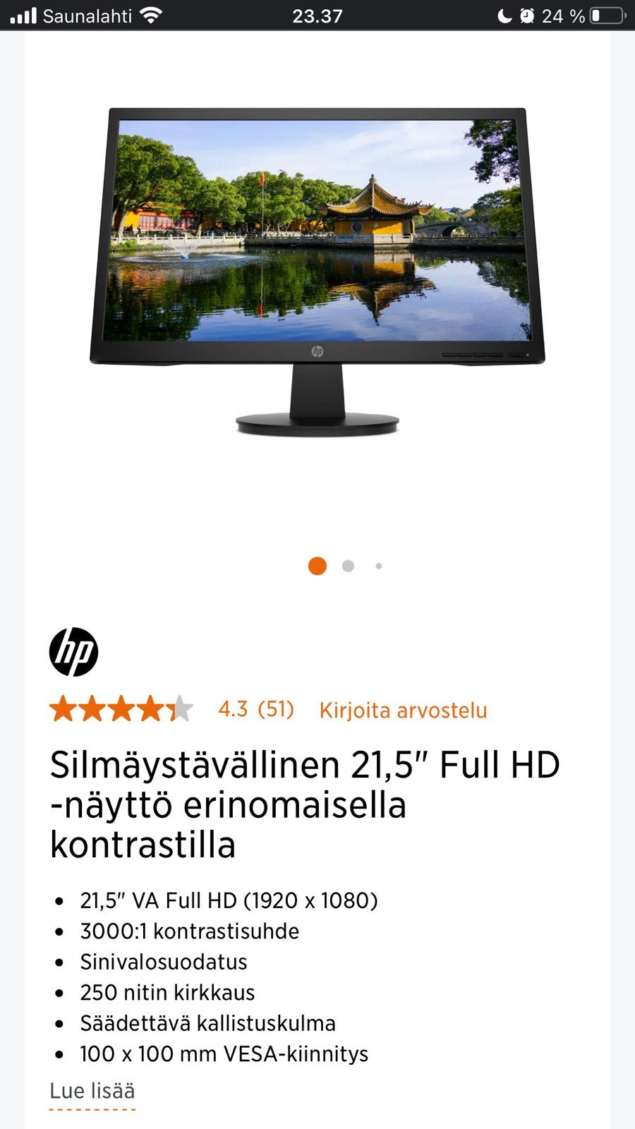 Hp  21,5 Full Hd näyttö 60hz  (OVH 99€)