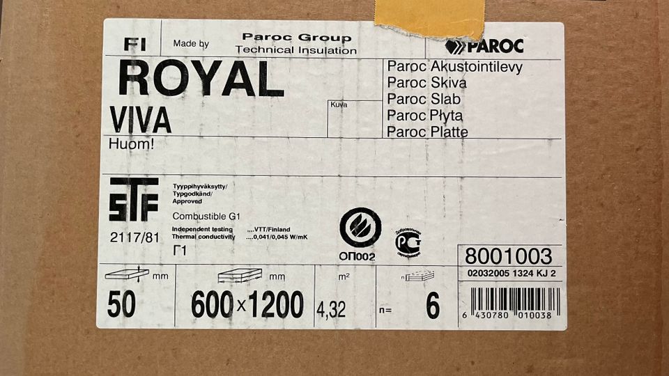 Paroc Royal -akustointilevy 50x600x1200 (2 laatikkoa)