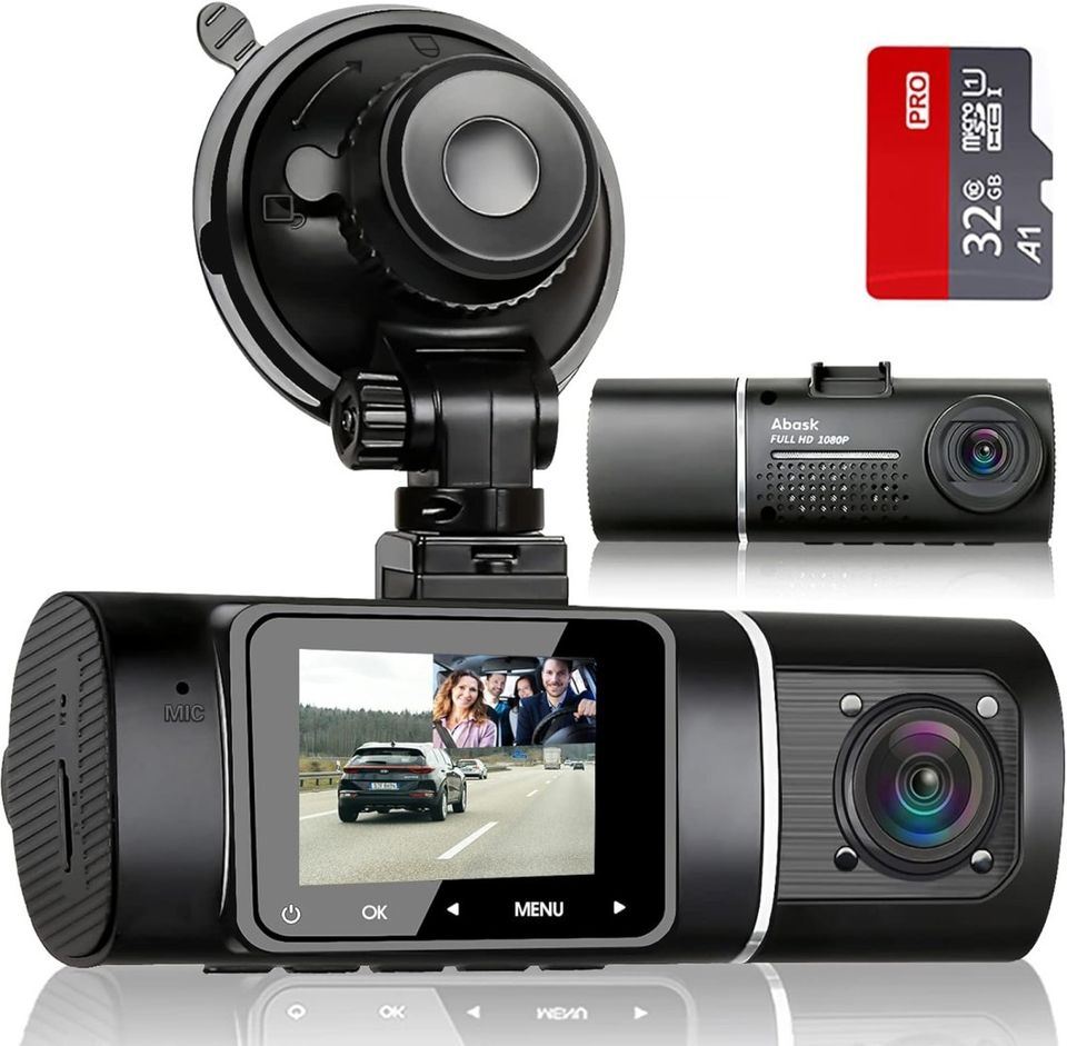 Abask j05 tupla kamerat, kojelautakamera 1080p 310° laajakulmanäkymä, autokamera