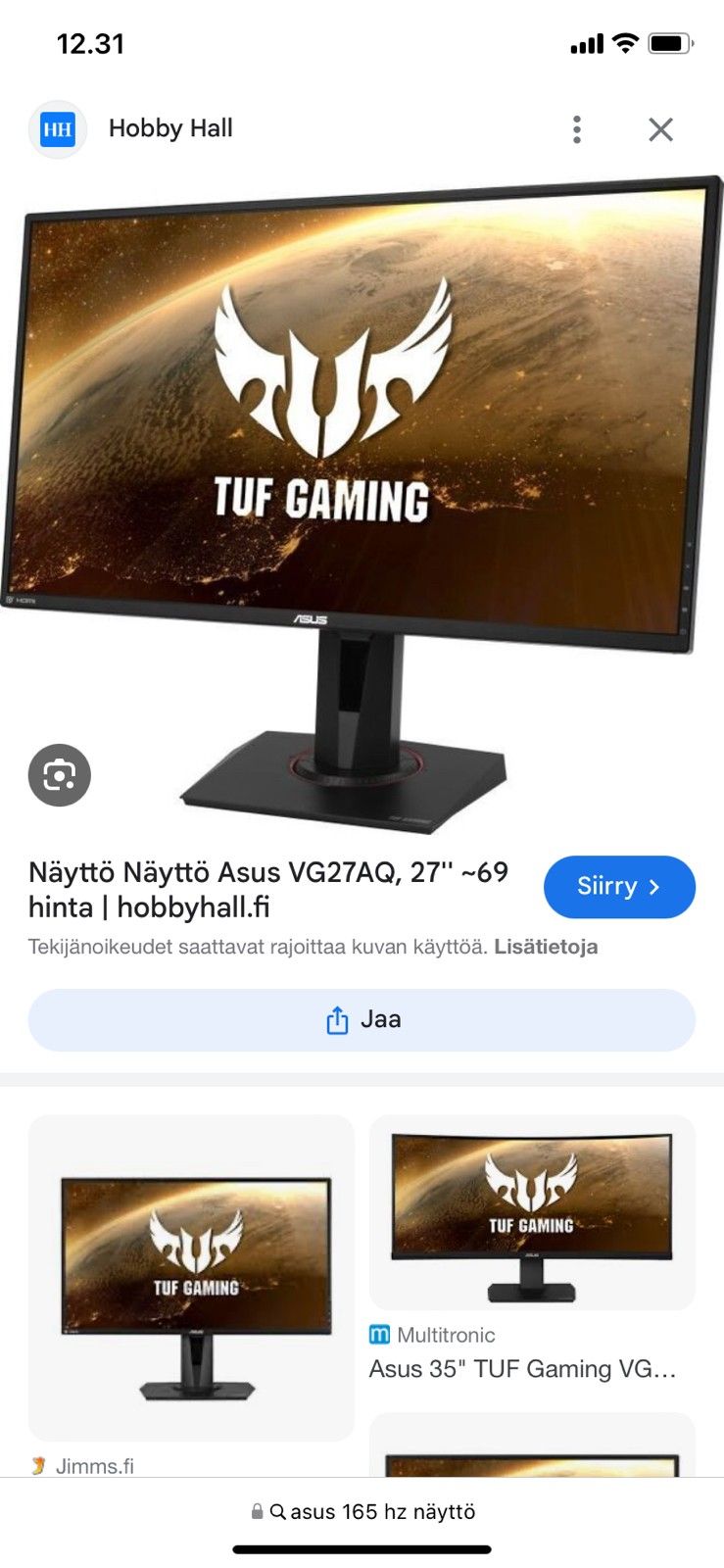 Asus 165hz pelinäyttö