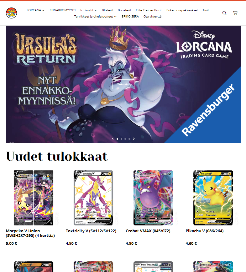 Pokemon/Lorcana TCG tuotteita ja keräilykortteja