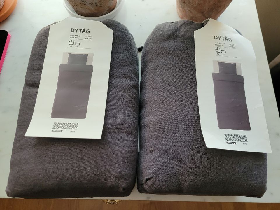 Ikea DYTÅG Pussilakana ja tyynyliina, tummanharmaa, 150x200/50x60 cm
