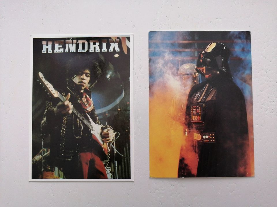 Postikortit:  Metallica, Jimi Hendrix, Star Wars