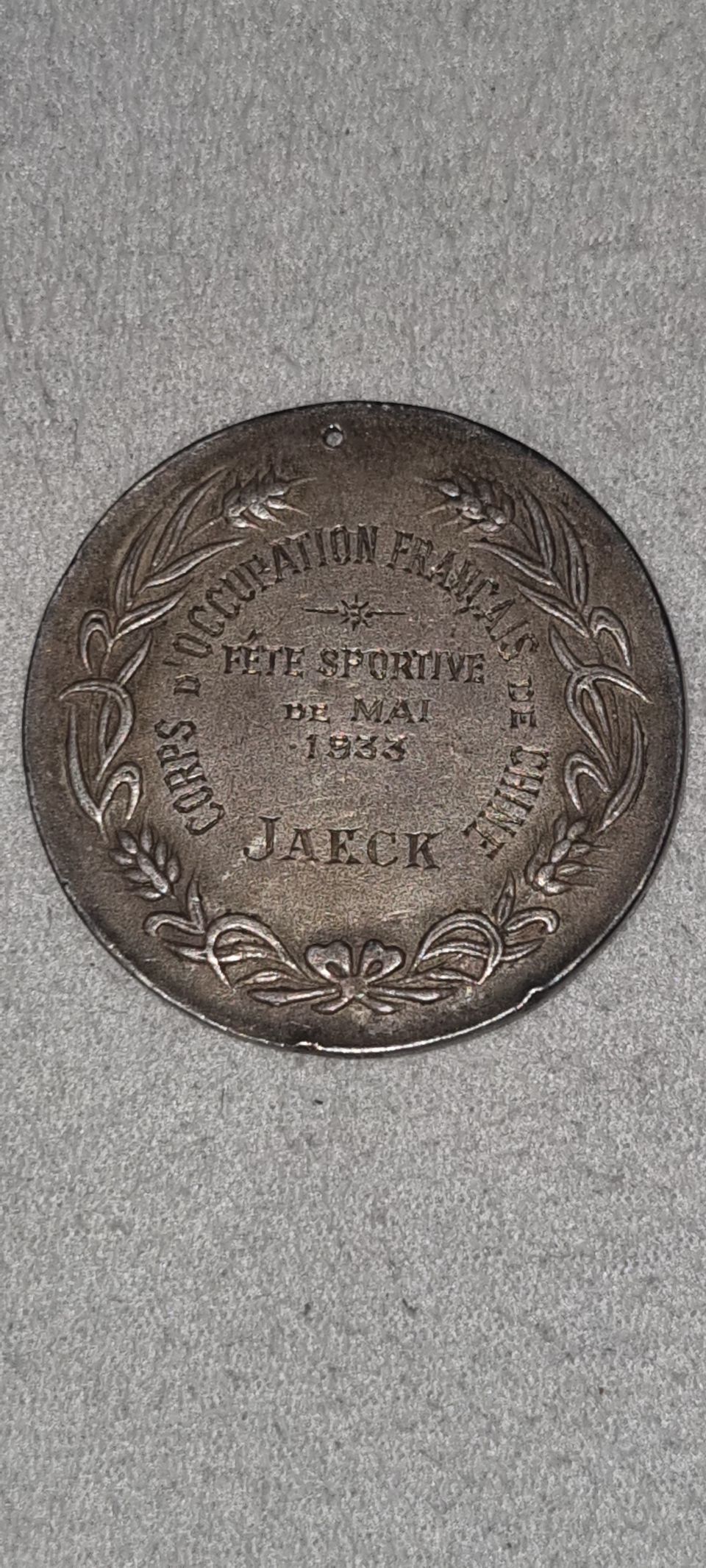 Vanha mitali vuodelta 1933 corps occupation francais de chine