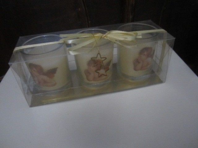 Enkeli-kynttilä 3 kpl lasipurkissa, lahjapakkaus
