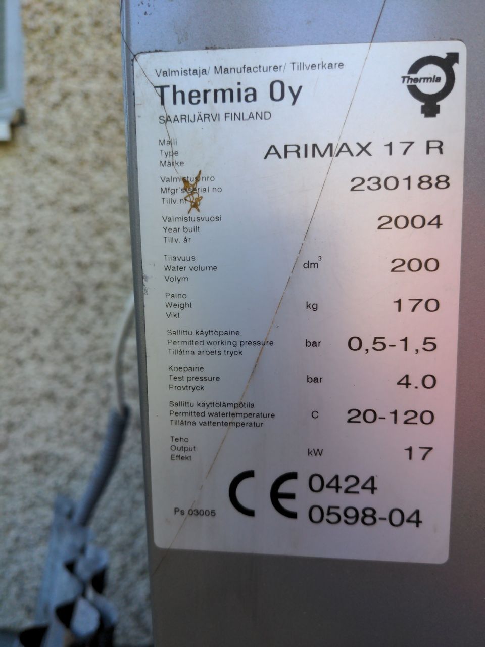 Arimax 17R öljykattila + Oilonin poltin