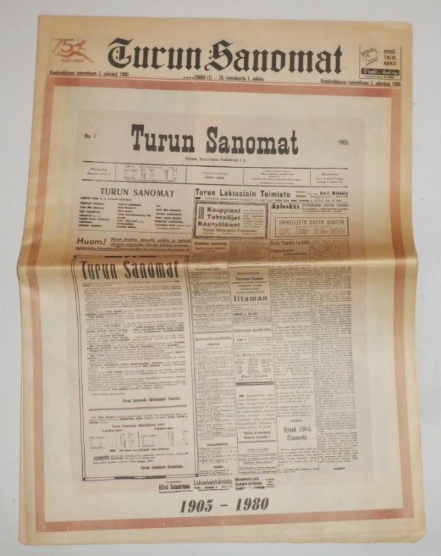 Turun Sanomat 1980 ja Helsingin Sanomat 1979