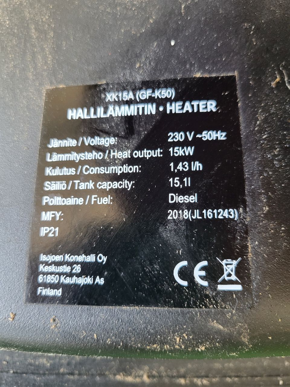 Hallilämmitin 15kW diesel