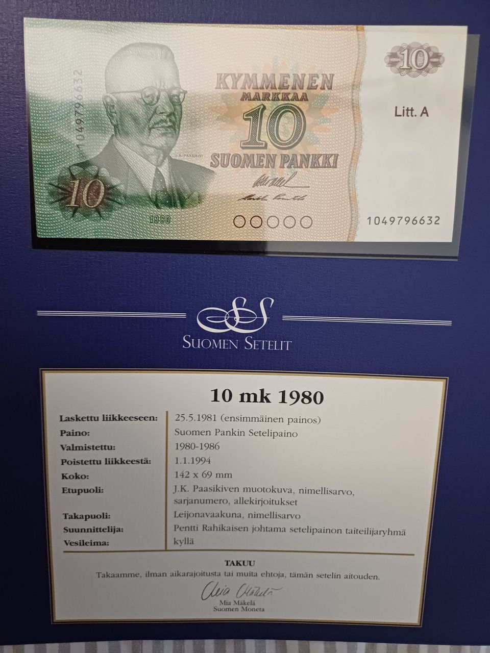 10mk seteli vuodelta 1980