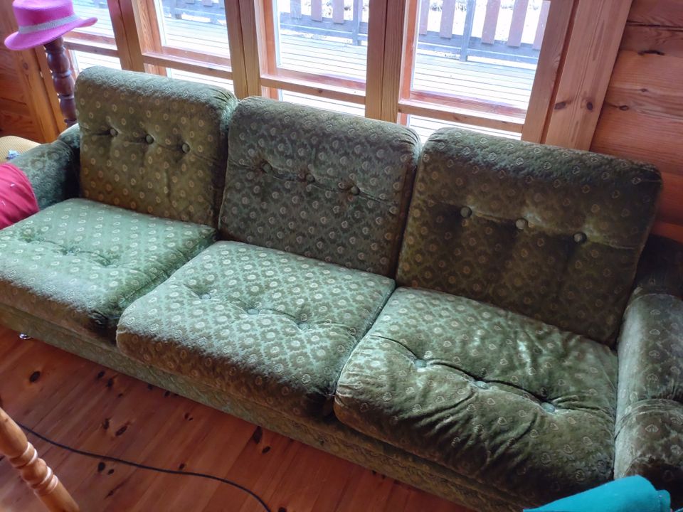 Vintage sohva ja nojatuolit vihreä