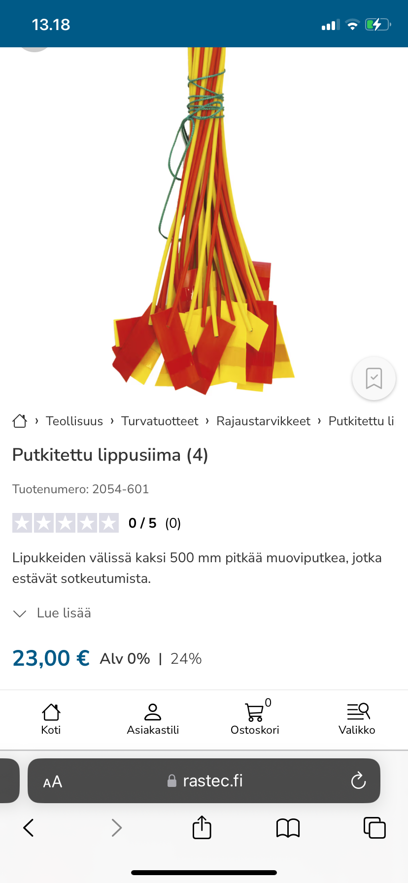 Lippusiima, putkitettu.