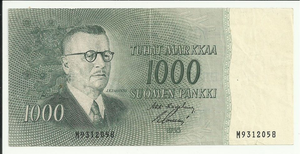 Suomi seteli 1000 markkaa vuodelta 1955