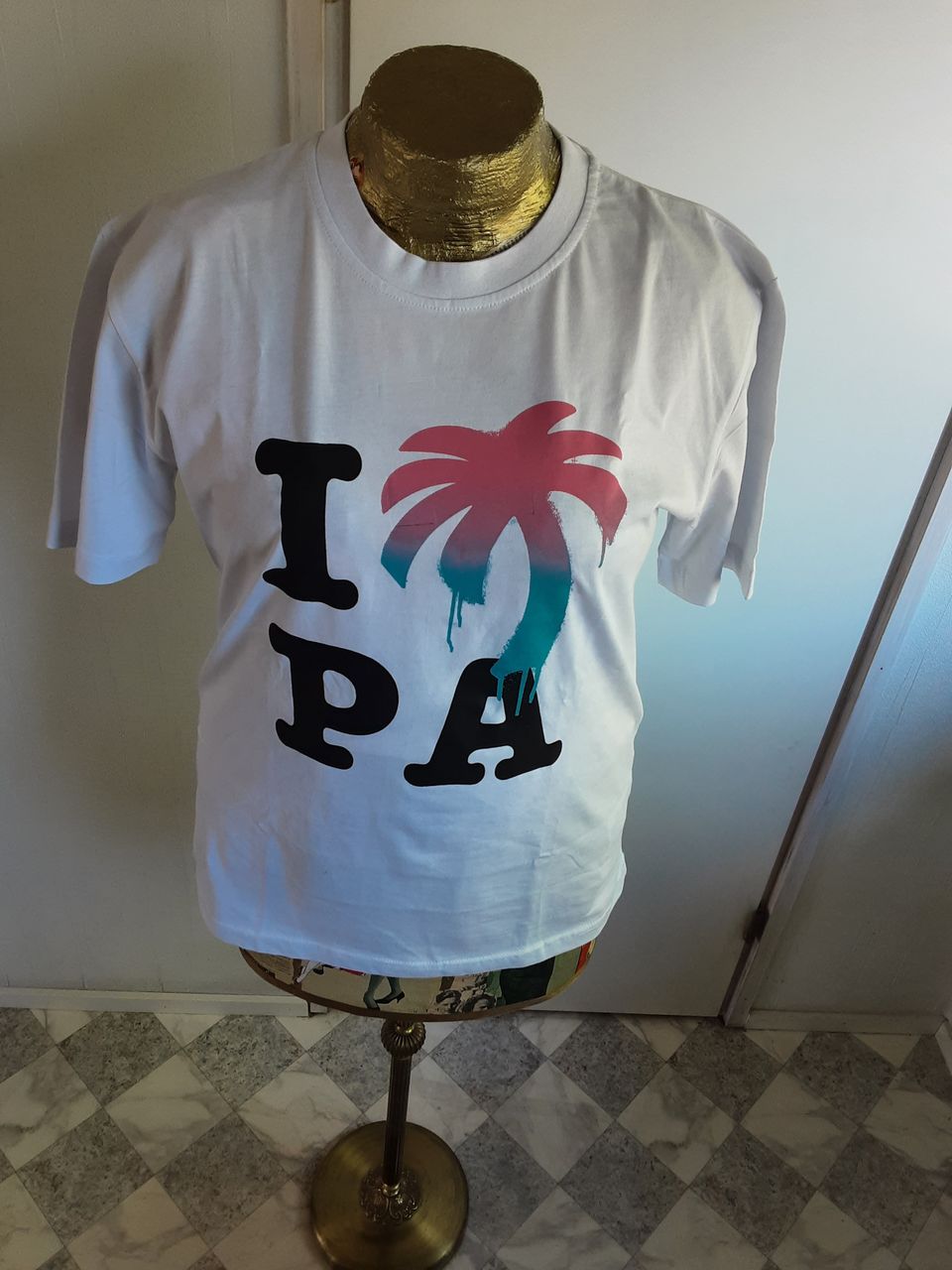 Palm Angels T-paita Valkoinen 100% Cotton Print L Koko Uusi Ilman tagia