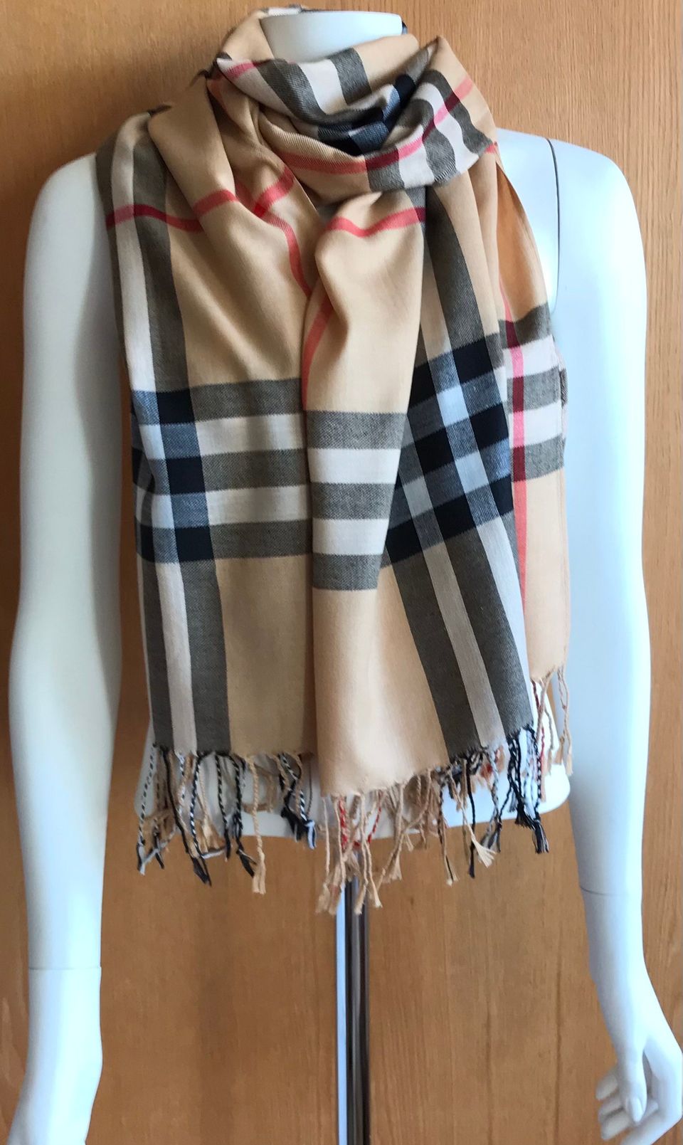 Beige ruudullinen pashmina, uusi