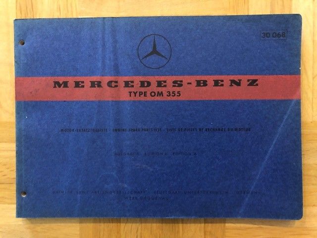 Varaosaluettelo Mercedes-Benz moottori OM 355 kuorma-auto vuodelta 1967 OM355