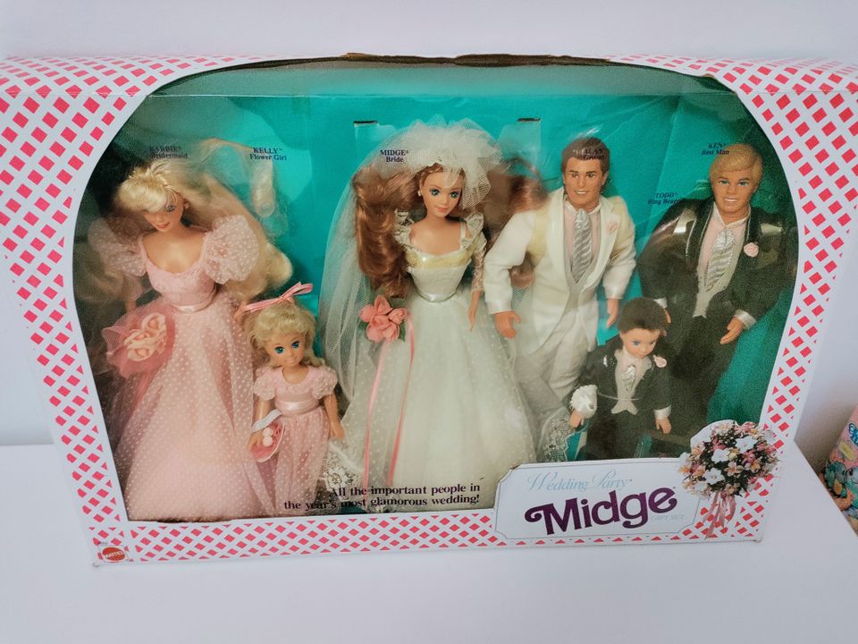 Myydään Barbie wedding party 1990, gift set, Barbie Midge Alan Ken Todd Kelly