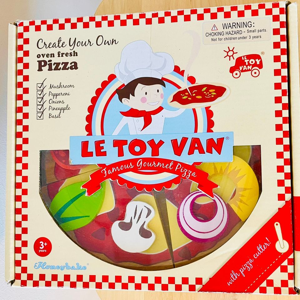 Le Toy Van Pizza ja pizzalaatikko - puinen leikkiruoka