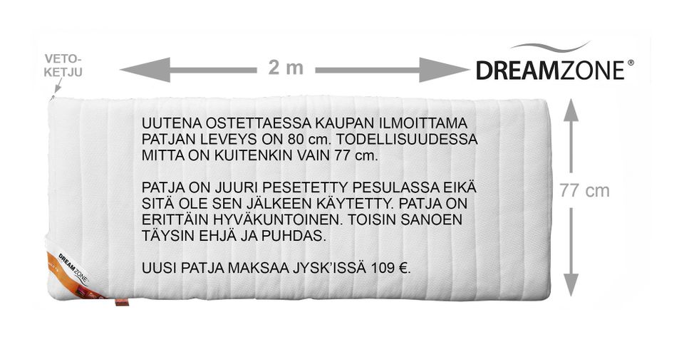JYSK Dream Zone Sijauspatja + Suojus (200 x 80 cm) HYVINKÄÄ