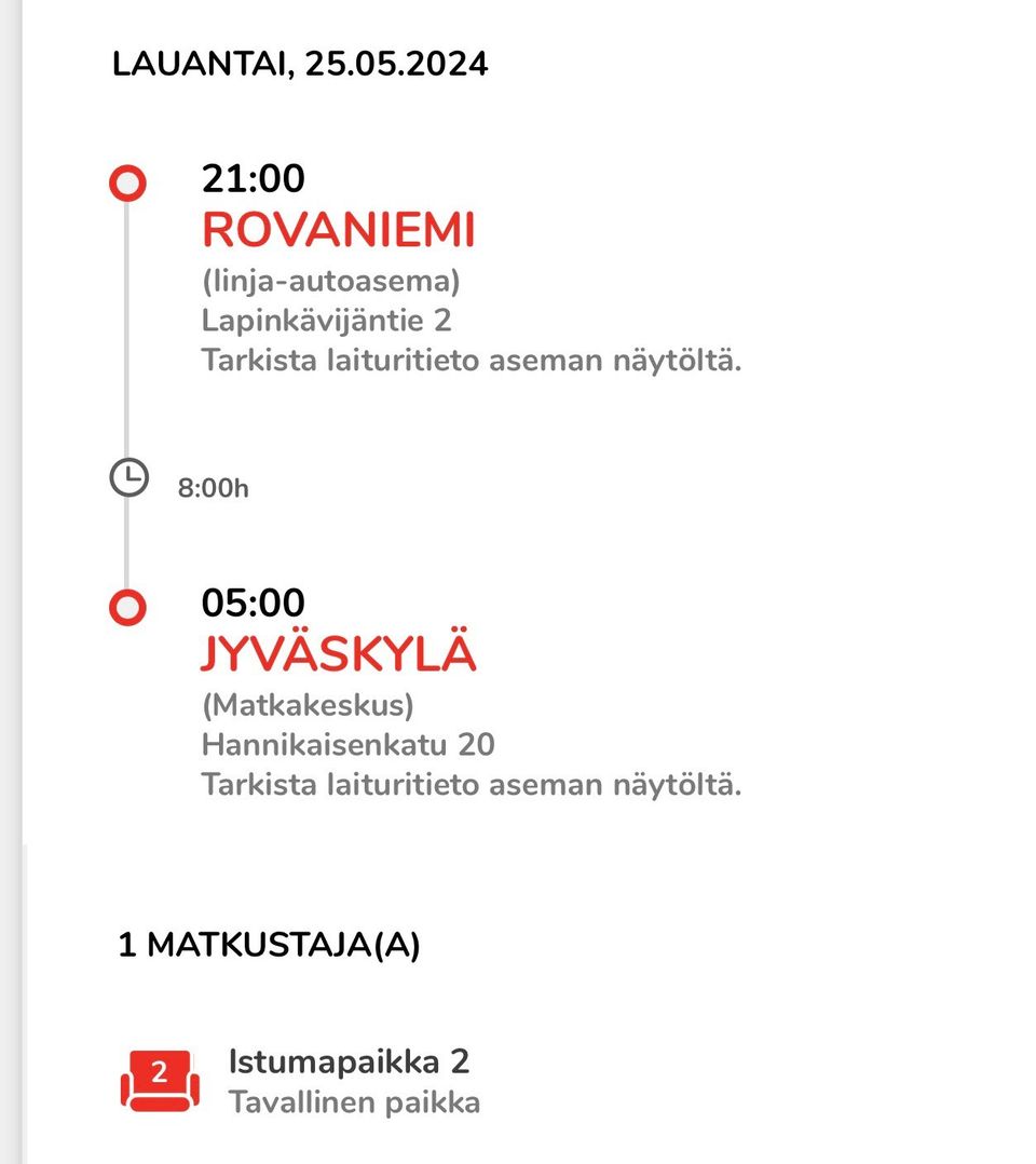 25.5 yöbussi Rovaniemi-Jyväskylä