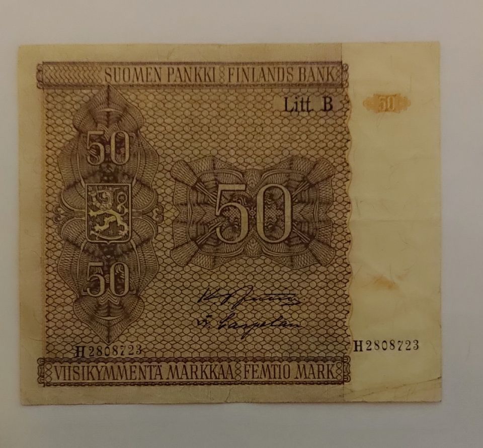 50 markkaa v. 1945 Litt. B